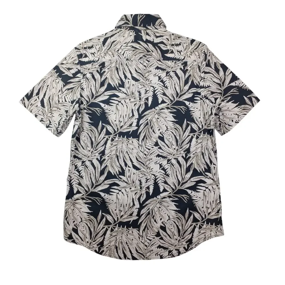 CHAPS Shirt Mens S Casual Button Down Tan Black Tropical Short Sleeve Cotton NWT